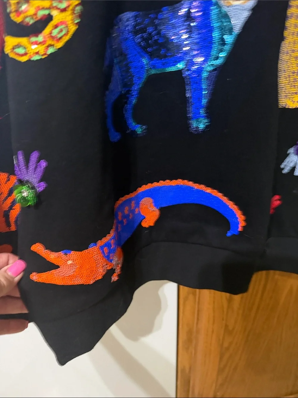 QUEEN OF SPARKLES Black Sweater with Neon Animal Appliqués - Picture 8 of 12